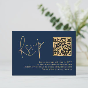 RSVP de Casamento de Código QR Azul do Marinho de