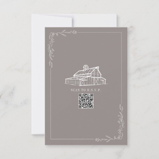 RSVP de Casamento de Código QR da Cinza Rbn Barn A (Frente)