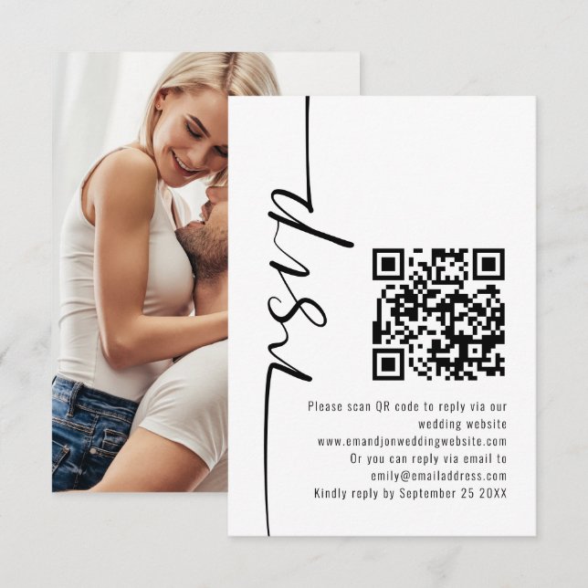 RSVP de Casamento de Código QR de Fotografia de Ca (Frente/Verso)