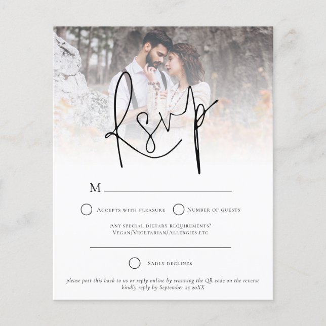 RSVP de Casamento de Código QR de Sobreposição de  (Frente)