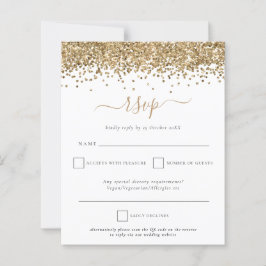 RSVP de Casamento de Código QR do Glitter Dourado 