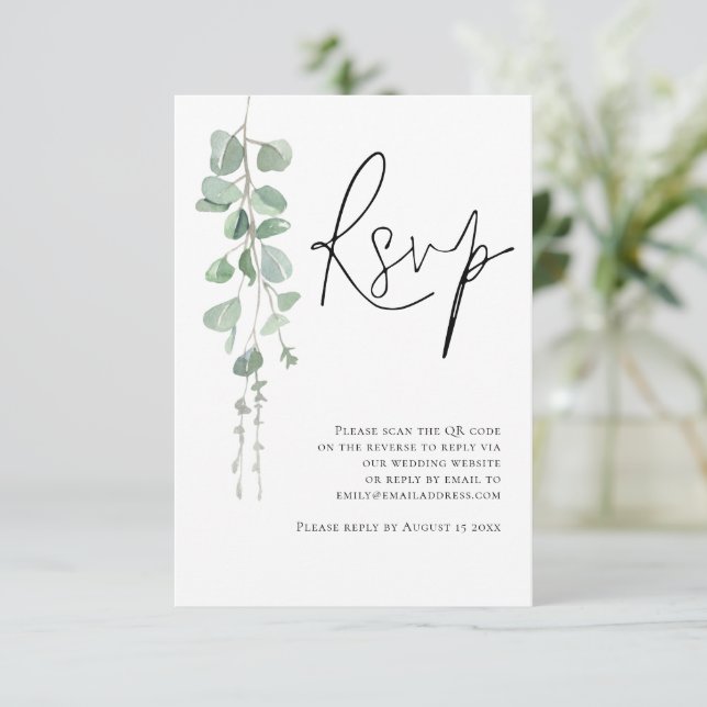 RSVP de Casamento de Código QR do Script Eucalyptu (Em pé/Frente)