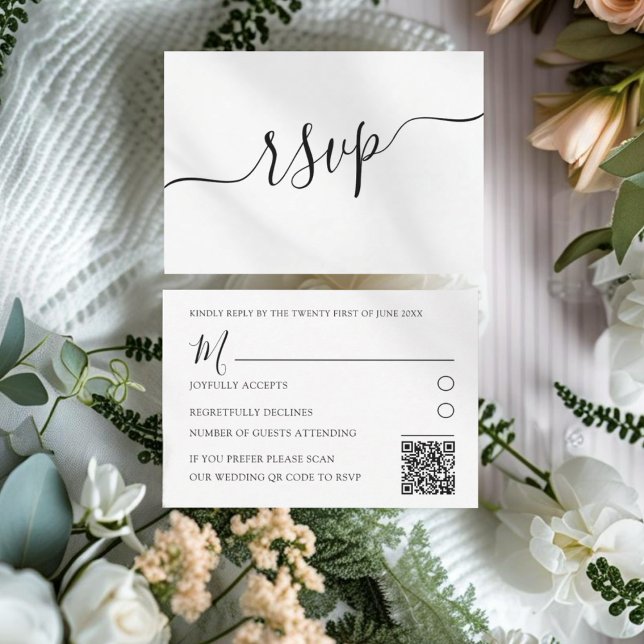 RSVP de Casamento de Código QR preto e branco míni (Criador carregado)