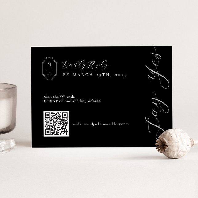 RSVP de Casamento de Código QR preto e branco míni (Criador carregado)