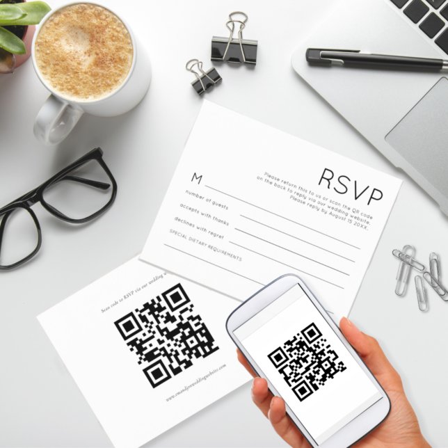 RSVP de Casamento de Código QR Preto Simples de Or (Criador carregado)