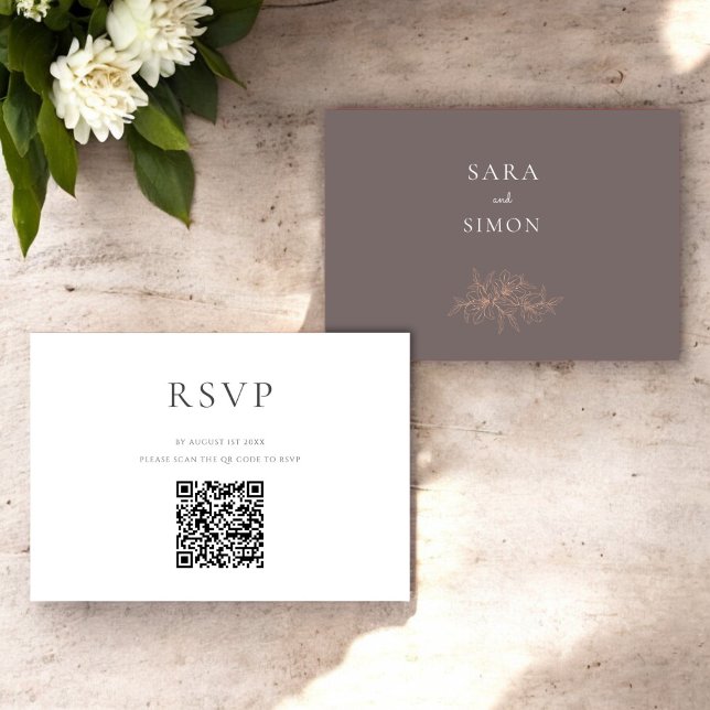 RSVP de Casamento de Código qr rústico moderno (modern rustic earty tones peach floral qr wedding rsvp card )