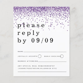 RSVP de Casamento de Confetti com Glitter Roxo de