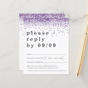 RSVP de Casamento de Confetti com Glitter Roxo de