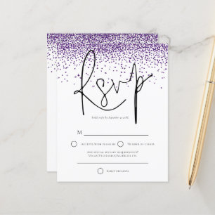 RSVP de Casamento de Confetti com Glitter Roxo de 