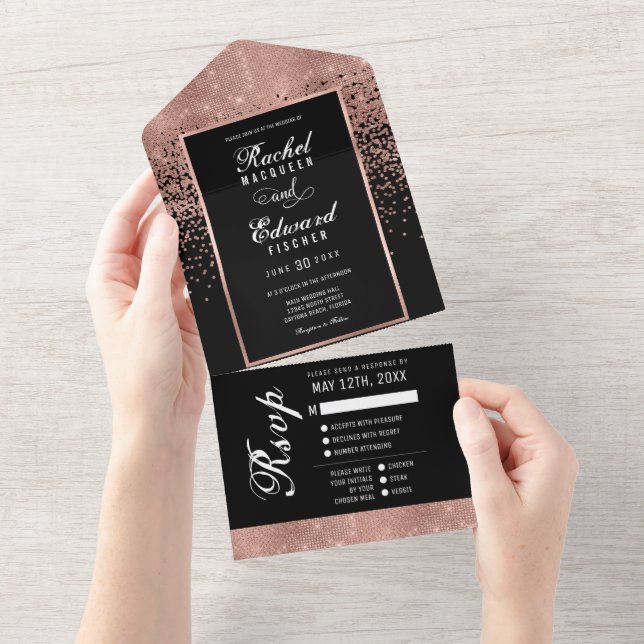 RSVP de Casamento de Confetti Glitter Dourado Rosa (Tearaway)