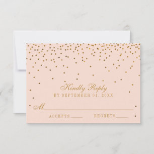 RSVP de Casamento de Confetti Rosa e Dourado Blush