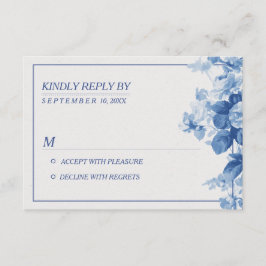 RSVP de Casamento de Cor de Água Floral Azul Moder