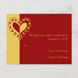 RSVP de Casamento de Coração Amarelo e Vermelho