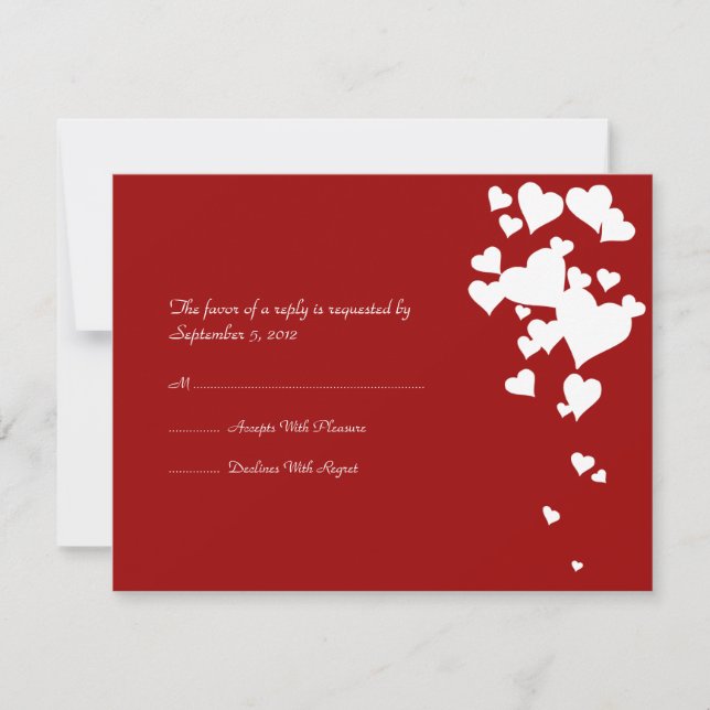 RSVP de Casamento de Corações Branco e Vermelho (Frente)