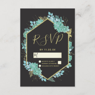 RSVP de Casamento de Cores com Quadro Dourado Sucu