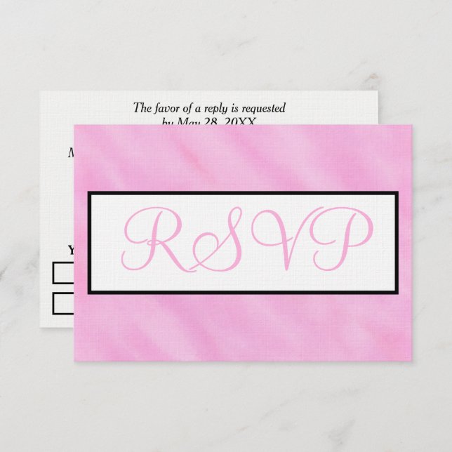RSVP de Casamento de Cores d'Água Cor Rosa-Esbranq (Frente/Verso)