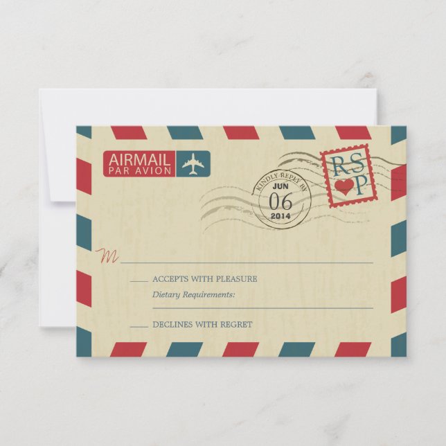 RSVP de Casamento de Correio Aéreo Antiquado (Frente)