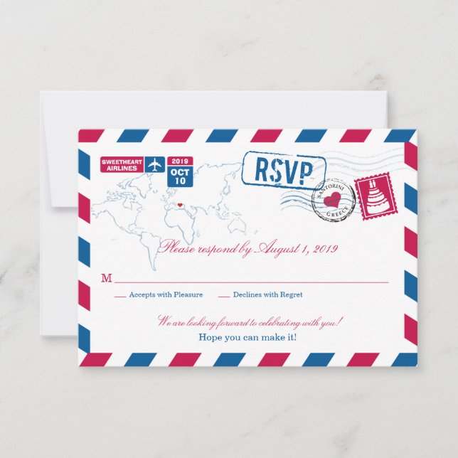 RSVP de Casamento de Correio Aéreo grécia (Frente)