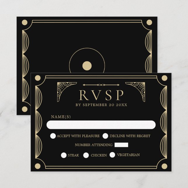RSVP de Casamento de Deco de Arte Negra (Frente/Verso)