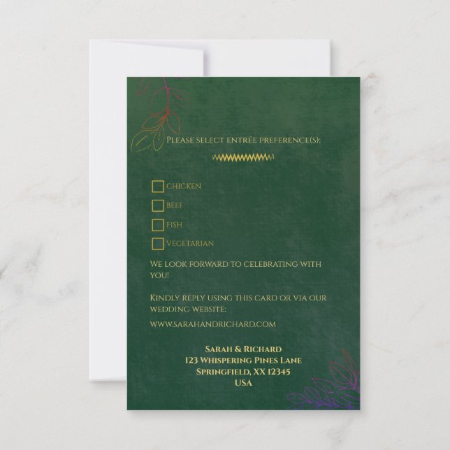 RSVP de Casamento de Destaque Dourado do Emerald G (Verso)