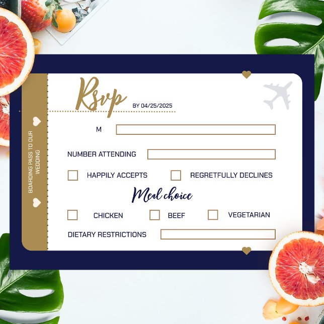 RSVP de Casamento de Destino de Embarque de Caligr (Boarding Pass Wedding RSVP Response Cards)