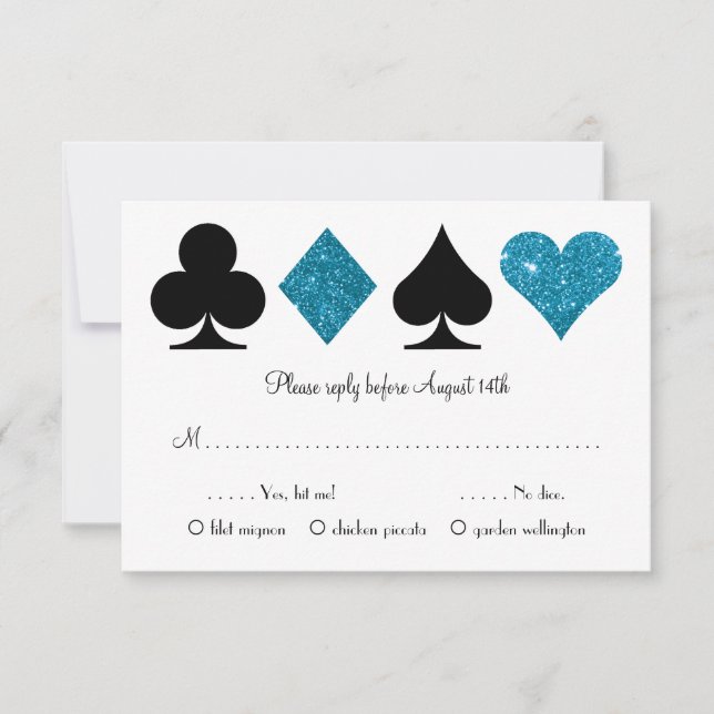 RSVP de Casamento de Destino de Vegas com Azul de  (Frente)