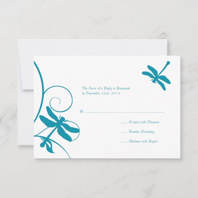 RSVP de Casamento de Dragonfly Branca e Azul (Frente)