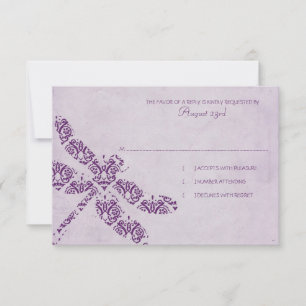 RSVP de Casamento de Dragonfly Damask Rple