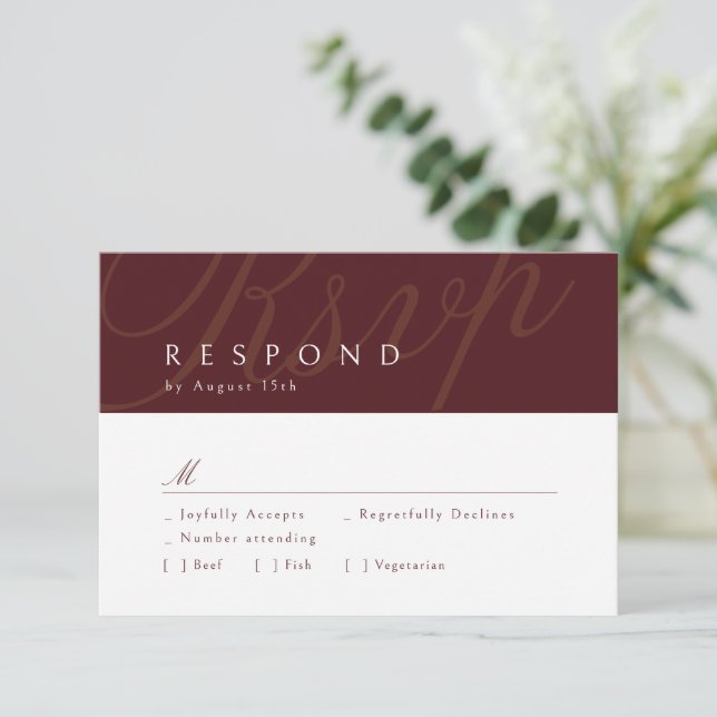 RSVP de Casamento de Elegância Clássica Burgundy (Em pé/Frente)