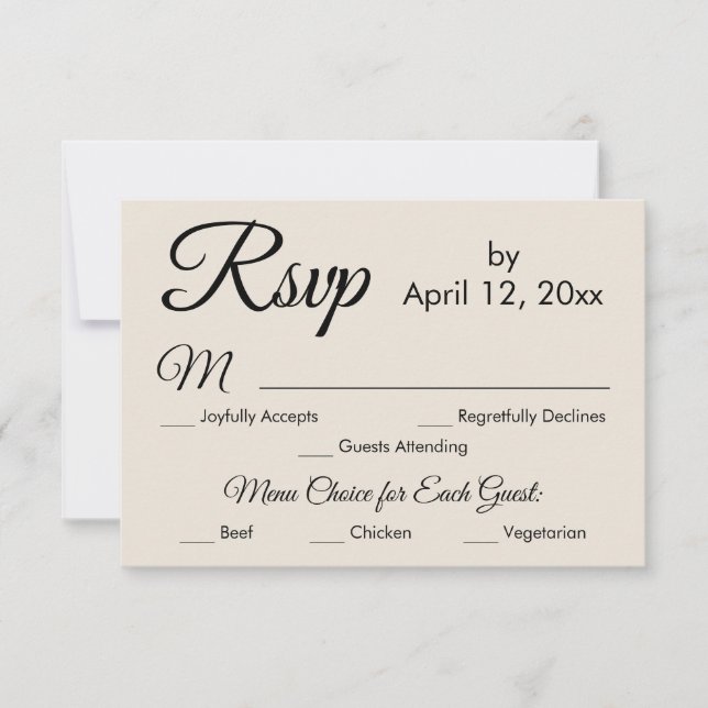 RSVP de Casamento de Escolha do Menu de Script de  (Frente)