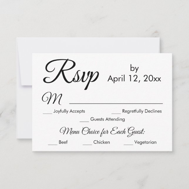 RSVP de Casamento de Escolha do Menu de Script Ele (Frente)