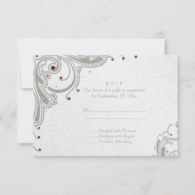RSVP de casamento de espuma de prata + joias verme (Frente)