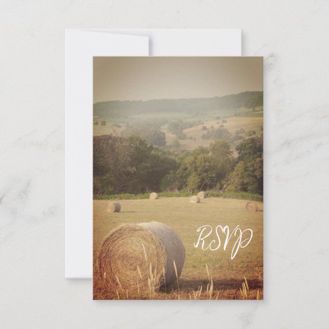 RSVP de Casamento de Fazenda Round Hay Bales (Frente)