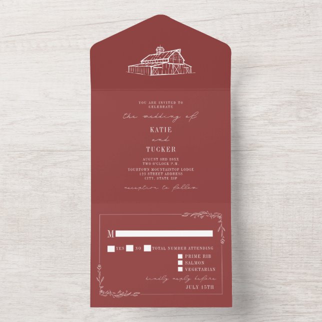 RSVP de Casamento de Fazendas Vermelha Sem Mutação (Inside)