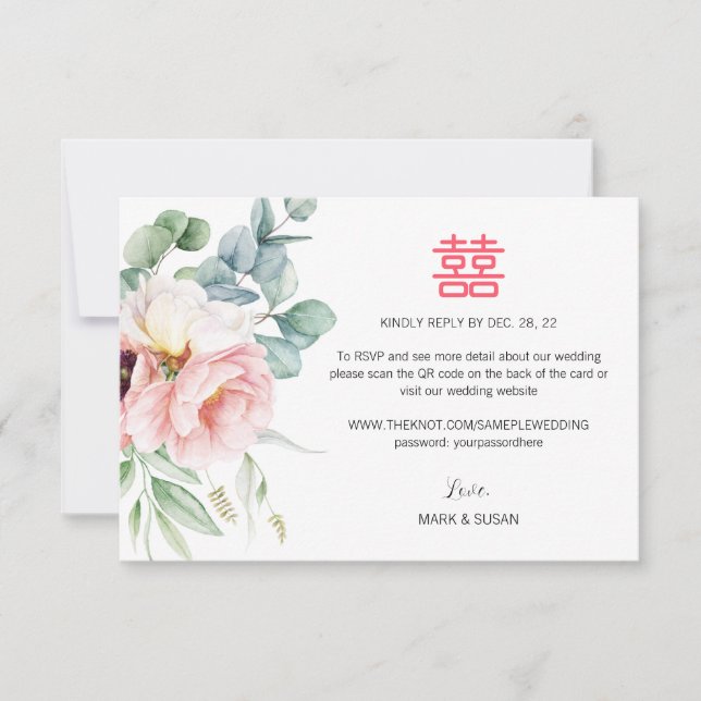RSVP de Casamento de Felicidade Dupla Chinesa (Frente)