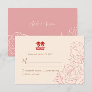 RSVP de Casamento de Felicidade Dupla Chinesa