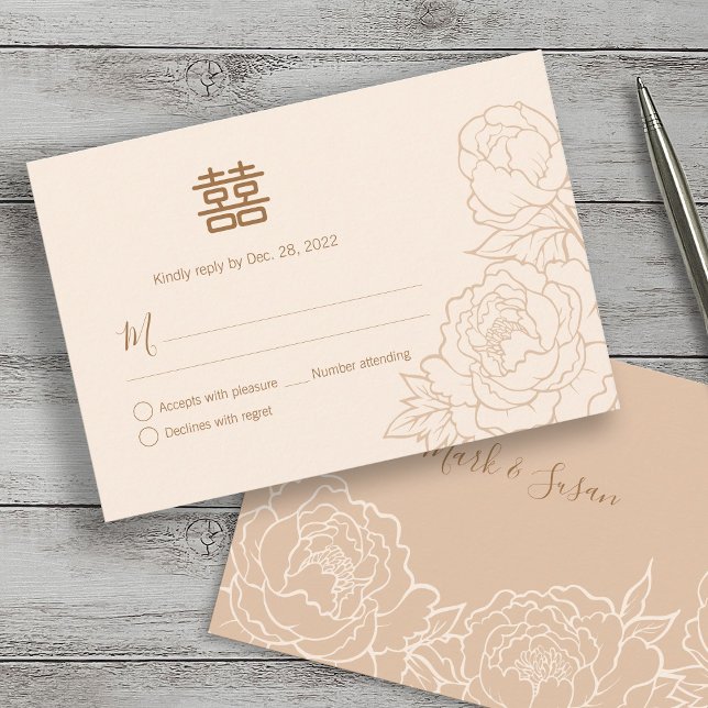 RSVP de Casamento de Felicidade Dupla Chinesa (Criador carregado)