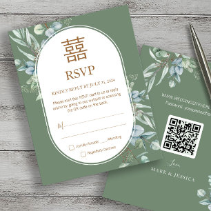RSVP de Casamento de Felicidade Dupla Eucalipto Ch