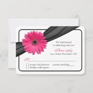 RSVP de Casamento de Fita Negra de Gerber Daisy Bl