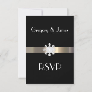 RSVP de Casamento de Floco de Neve Preto e Dourado