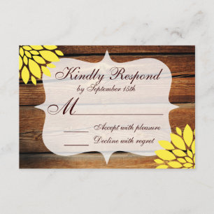 RSVP de Casamento de Flor Amarelo da Madeira do Pa