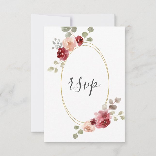 RSVP de casamento de flor borgonha geométrica de e (Frente)