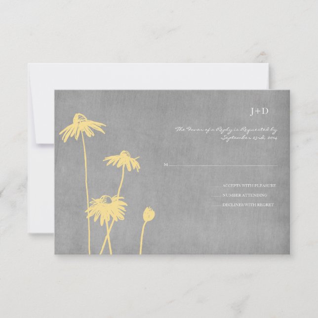 RSVP de Casamento de Flor Chico Amarelo e Cinza (Frente)