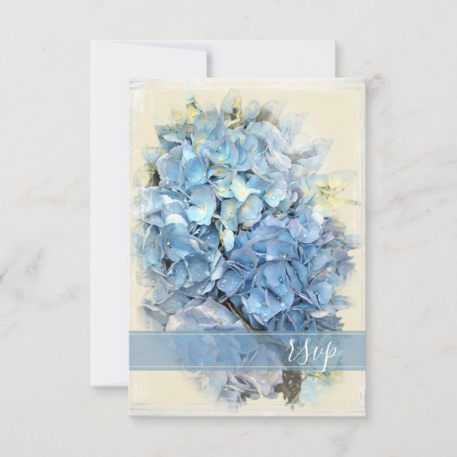 RSVP de Casamento de Flor de Hydrangea Azul (Frente)