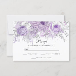 RSVP de Casamento de Flor de Prata Branca lavanda
