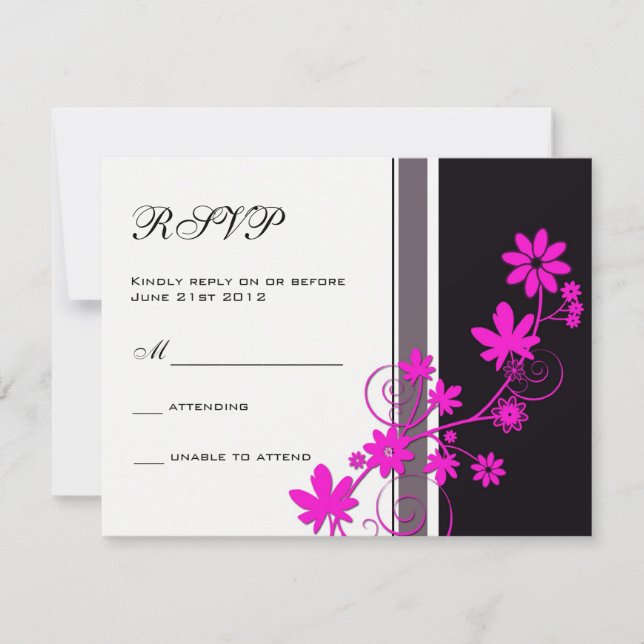 RSVP de Casamento de Flor Rosa Quente (Frente)
