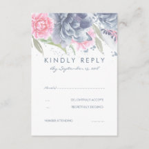 RSVP de Casamento de Flores Azuis Rosa e Posty