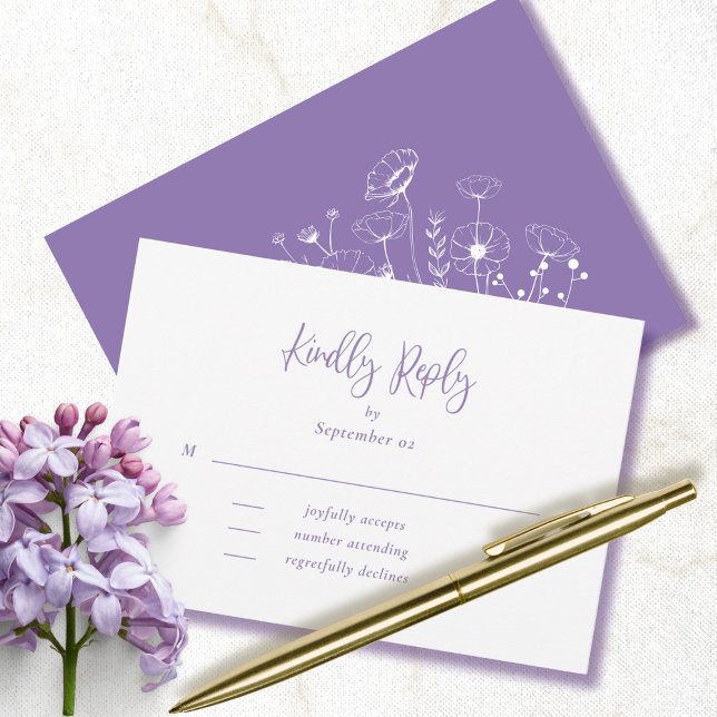 RSVP de Casamento de Flores Brancas Dusty Purple (Criador carregado)
