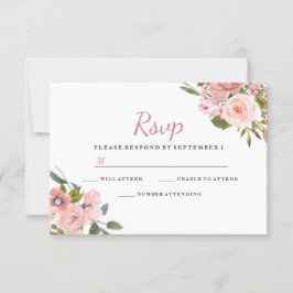 RSVP de Casamento de Flores Douradas e Blush rosa