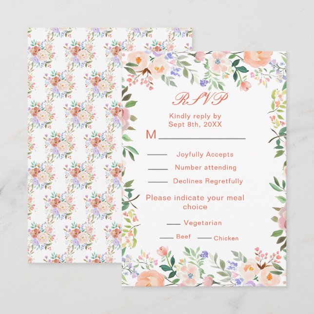 RSVP de Casamento de Flores primavera (Frente/Verso)